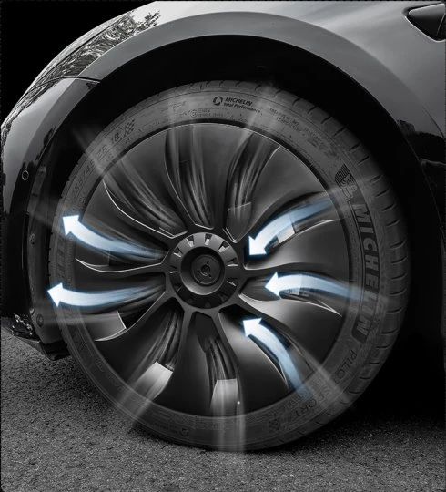 Tesla hubcaps that reduce wind resistance Tesla hubcaps that reduce wind resistance