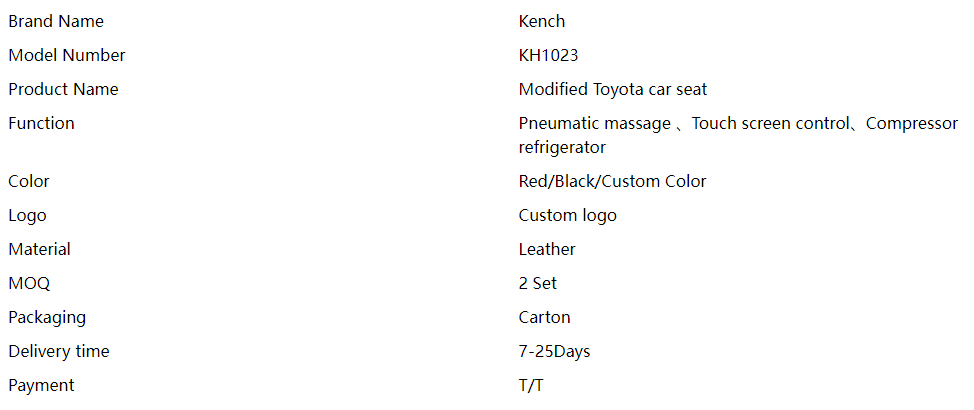 Car seat parameters